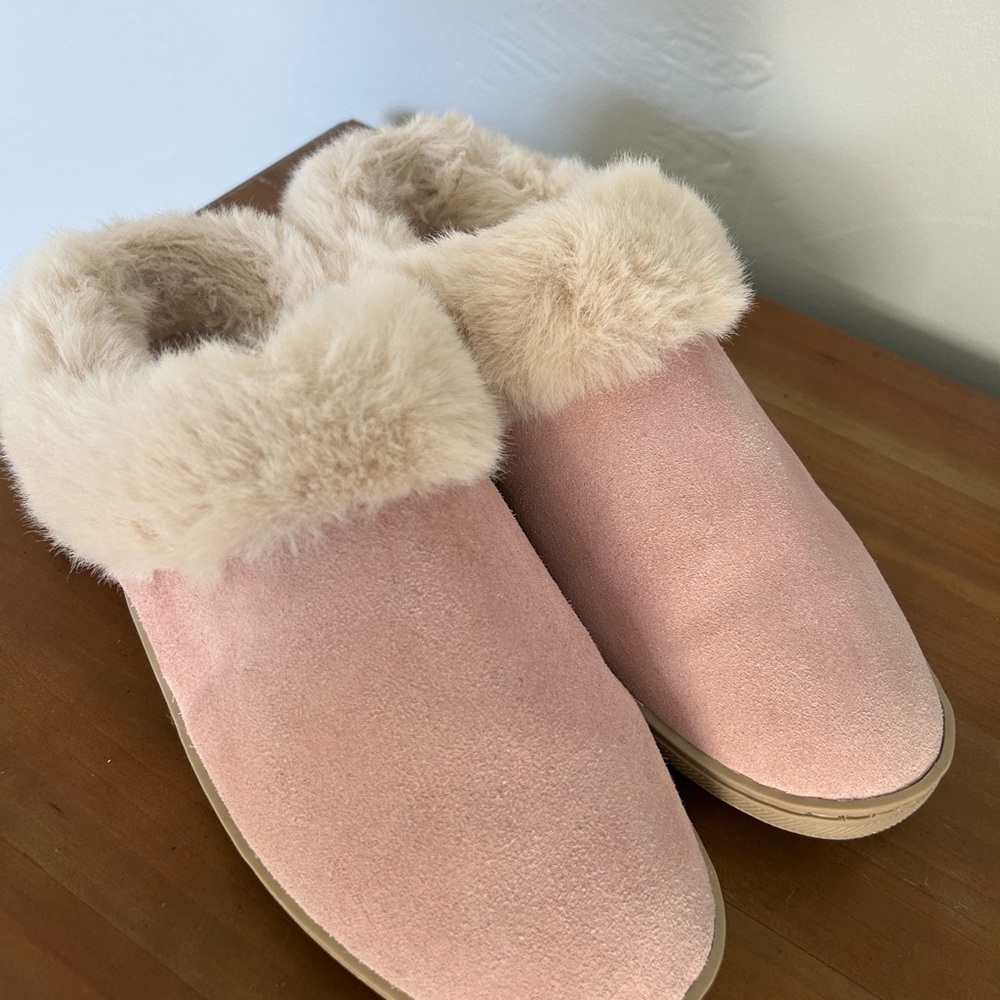 “My Slippers” Women’s Faux Fur Suede Slip On Slippers - Pink Size 9
